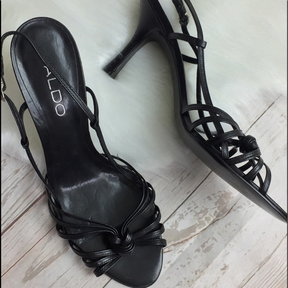 Aldo Shoes - Aldo Natania Black Leather Strappy heel sandals.